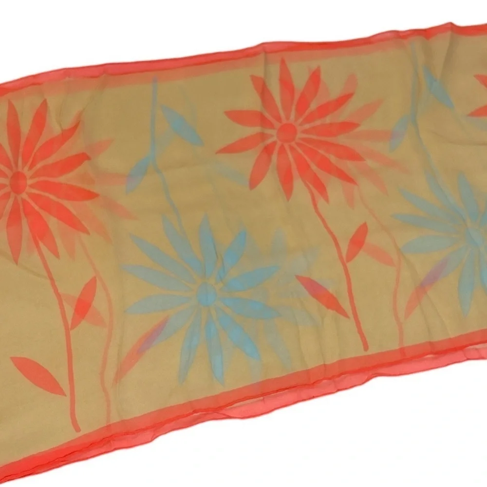 Vintage Glentex Hand Rolled Made in Japan Silk Floral Daisy Scarf
